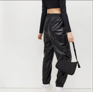 H&M Divided high rise elastic waist faux leather black jogger draw string size 8